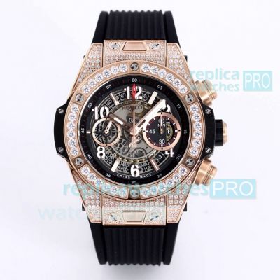 Swiss 4100 Copy Hublot Big Bang Unico Diamond Watch 45mm